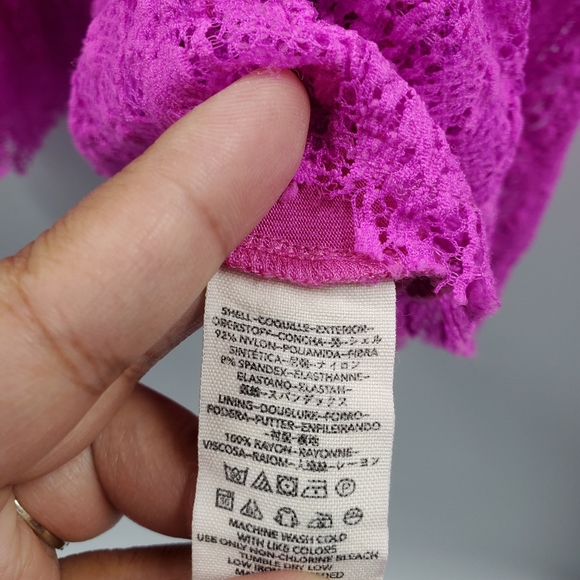 Free People Pink Floral Lace Swing Dress Mini Boho Cottagecore Prairie V-Neck - Picture 7 of 7